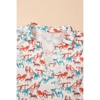 White Horse Galloping Allover Print Split Neck Plus Size Blouse - 4X thumbnail