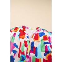 Colorful Brush Stroke Printed Plus Size Button Split Neck Blouse - 1X thumbnail