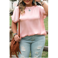 Pink Metallic Gloss Short Batwing Sleeve Plus Size Top - 2X thumbnail