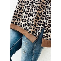 Khaki Leopard Contrast Trim Short Sleeve Loose Plus Size Top - 1X thumbnail
