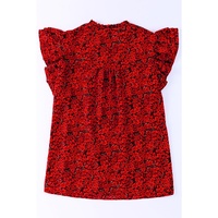Fiery Red Rose Floral Print Ruffle Sleeve Plus Size Shift Top - 5X thumbnail