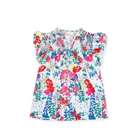 Red Plus Floral Print Ruffle Cap Sleeve V Neck Blouse - 1X thumbnail