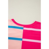 Rose Stripe Color Block Crewneck Long Sleeve Plus Size T Shirt - 2X thumbnail