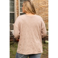 Parchment Plus Size Textured Drop Shoulder Crew Neck Sweatshirt - 1X thumbnail