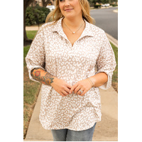 Apricot Leopard Tab Sleeve V Neck Plus Size Top - 1X thumbnail