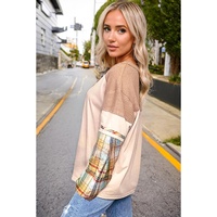 Parchment Plus Size Plaid Patchwork Layered Henley Top - 1X thumbnail