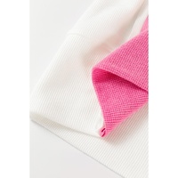 Rose Red Colorblock Patchwork Striped Puff Sleeve Plus Size Top with Slits - 1X thumbnail