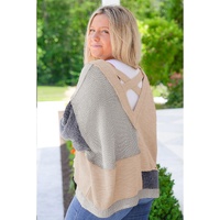 Ashleigh Blue Plus Size Textured Colorblock Patchwork V Neck Top - 4X thumbnail