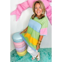Light Blue Color Block Exposed Seam Patchwork Plus Size T Shirt - 4X thumbnail
