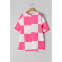 White Textured Checkerboard Round Neck Plus Size T Shirt - 3X thumbnail