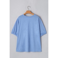 Sky Blue Leopard Print Patch Colorblock Plus Size T Shirt - 3X thumbnail