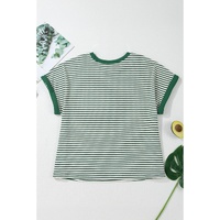 Green Stripe Trimmed Round Neck Plus Size Boxy Fit T-shirt - 1X thumbnail