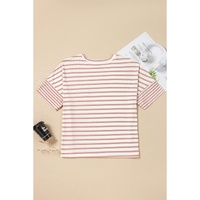 Pink Stripe Waffle Knit Pocketed Half Sleeve Plus Size T Shirt - 1X thumbnail