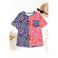Plus Size Leopard Colorblock Short Sleeve Top - 1X thumbnail