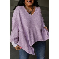 Orchid Petal Plus Size Waffle Knit Exposed Seam Flowy Top - 1X thumbnail