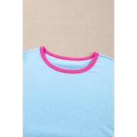 Dark Blue Colorblock Patchwork Long Sleeve Plus Size Top - 1X thumbnail