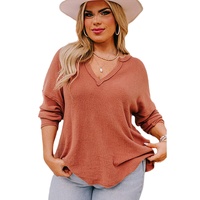 Gold Flame Plus Size Exposed Seam V Neck Long Sleeve Top - 1X thumbnail