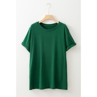Dark Green Round Neck Rolled Sleeve Plus Size T-shirt - 2X thumbnail