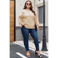 Apricot Loose Patchwork Crewneck Plus Size Sweatshirt - 1X thumbnail