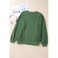 Blackish Green Loose Patchwork Crewneck Plus Size Sweatshirt - 1X thumbnail