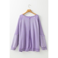 Orchid Petal Textured Patchwork Frilled Trim Plus Size Pullover Sweatshirt - 1X thumbnail