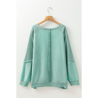 Mineral Blue Textured Patchwork Frilled Trim Plus Size Pullover Sweatshirt - 1X thumbnail