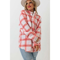 Pink Plus Size Tunic Plaid Sherpa Henley Sweatshirt - 1X thumbnail