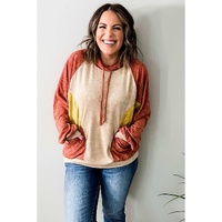 Orange Plus Size Colorblock Raglan Hoodie with Pockets - 1X thumbnail
