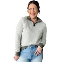 Green Striped Contrasting Trim Plus Size Henley Pullover - 3X thumbnail
