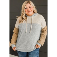 Multicolour Plus Size Colorblock Drop Shoulder Ribbed Knit Hoodie - 3X thumbnail