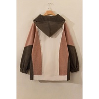 Brown Exposed Seam Colorblock Plus Size Hoodie - 4X thumbnail