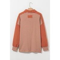 Red Stripe Textured Patched Drop Shoulder Buttoned Plus Size Sweatshirt - 4X thumbnail