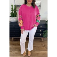 Rose Red Plus Size Printed Patchwork Sleeve Split Sweatshirt - 4X thumbnail