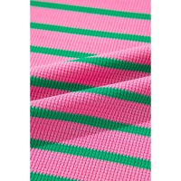 Pink Stripe Waffle Knit Crew Neck Plus Size Sweatshirt - 3X thumbnail