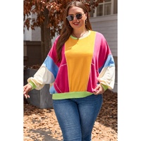 Rose Red Plus Size Colorblock Patchwork Exposed Seam Sweatshirt - 1X thumbnail