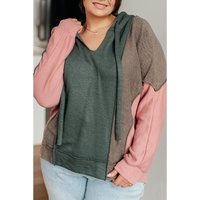 Breen Plus Size Colorblock Patchwork V Neck Hoodie - 2X thumbnail