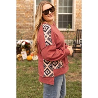 Redwood Burl Aztec Patchwork Drop Shoulder Plus Size High Low Sweatshirt - 4X thumbnail