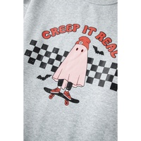Light Grey Creep It Real Ghost Print Plus Size Sweatshirt - 4X thumbnail