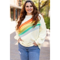 white Rainbow Raglan Sleeve Crew Neck Plus Size Sweatshirt - 3X thumbnail
