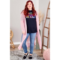Azura Exchange Pink Sheer Knitted Long Side Slit Plus Size Cardigan - 1X thumbnail