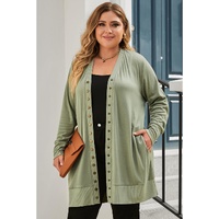 Green Plus Size Snap Buttons Front Knit Cardigan - 3X thumbnail