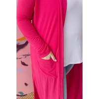 Strawberry Pink Plus Size Side Split Pockets Duster Cardigan - 2X thumbnail