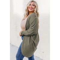 Seagrass Waffle Knit Drop Shoulder Open Front Pocketed Plus Size Cardigan - 2X thumbnail