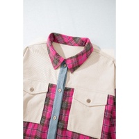 Red Plaid Print Waffle Knit Patchwork Plus Size Shirt - 4X thumbnail
