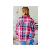 Rose Stripe Plus Size Checkered Print Button up Shirt - 3X thumbnail