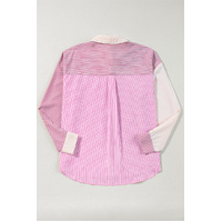 Pink Stripe Print Colorblock Plus Size Shirt - 3X thumbnail
