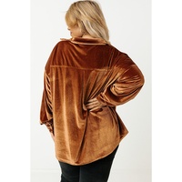 Chestnut Plus Size Velvet Chest Pocket Drop Shoulder Shirt - 2X thumbnail