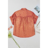 Rose Red Plus Size Metallic Sheen Short Sleeve Button Up Shirt - 3X thumbnail