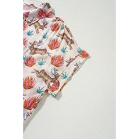 Khaki Plus Size Western Pattern Print Buttoned Short Sleeve Shirt - 3X thumbnail