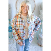 Orange Plus Size Plaid Print Buttoned Shirt - 1X thumbnail